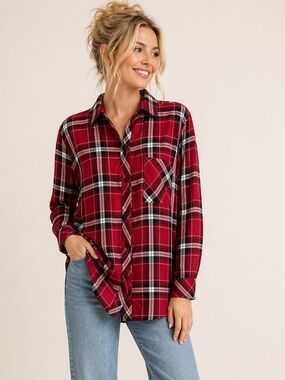 Rails Hunter Plaid Button Up Shirt Red Black Rayon Soft Grunge Flannel Small